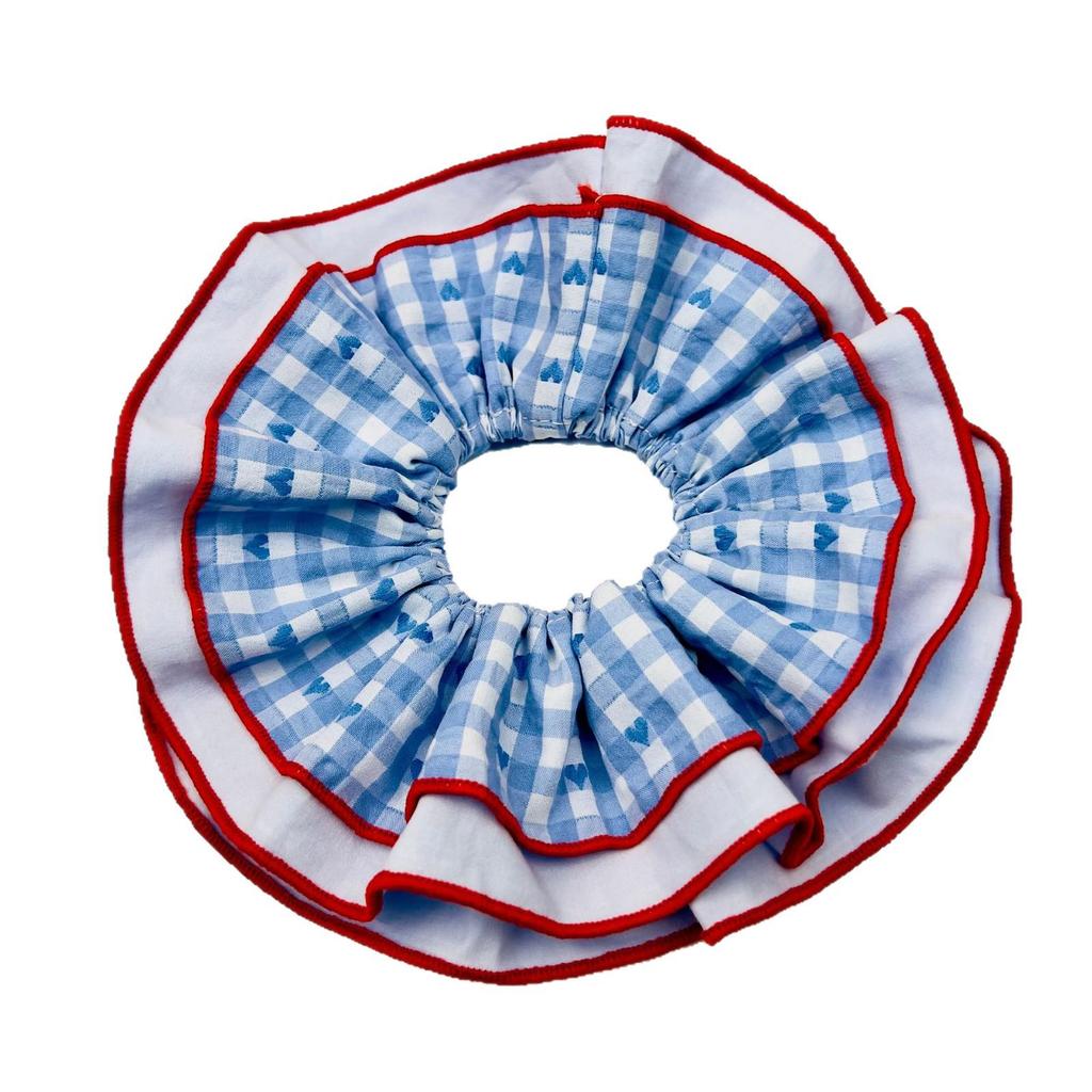 Korean-Style Red and Blue Plaid Scrunchie: Sweet Ponytail Hair Tie for a Chic Look