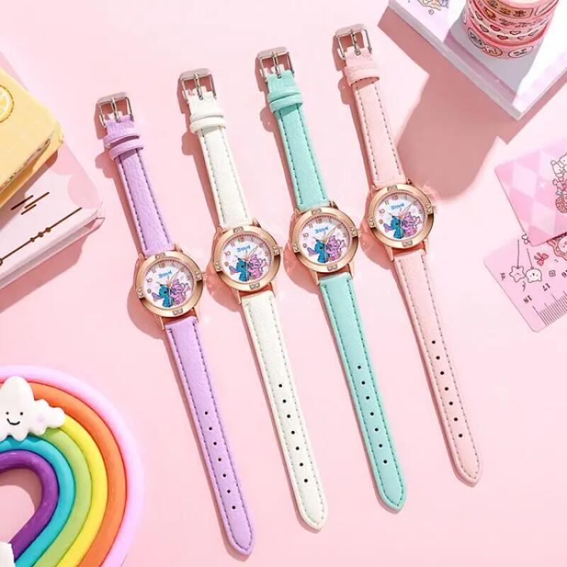 Disney Stitch Watches Cute Watches Various Styles Cartoon Diamond Decoration Leather Watches Gifts