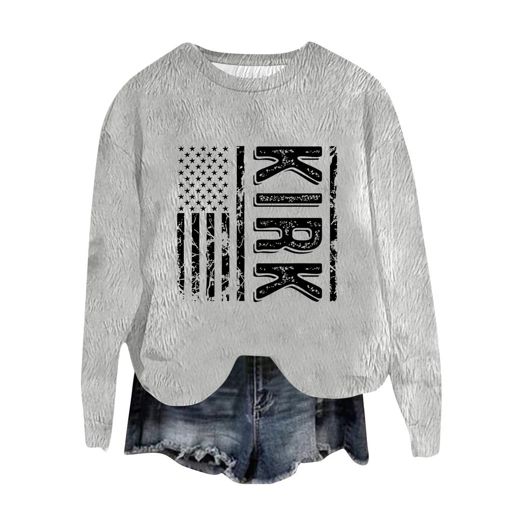 Women's Fashion Round Neck Pullover Top Long Sleeve Tee Printed Sweatshirt