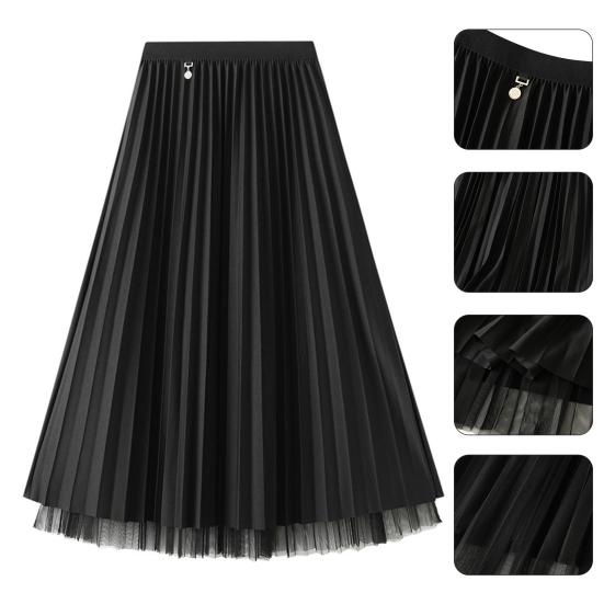 Women Midi Skirt Elastic High Waist A-Line Skirt Solid Color Double Sided Reversible Design Autumn Winter Skirt