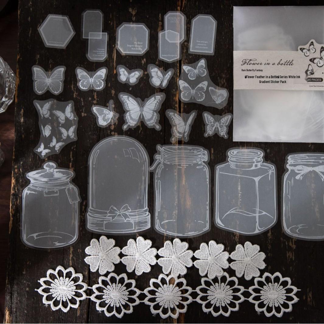 Flower in a Bottle White Ink Gradient Stickers - Ketchup Girl Series (6 Types)