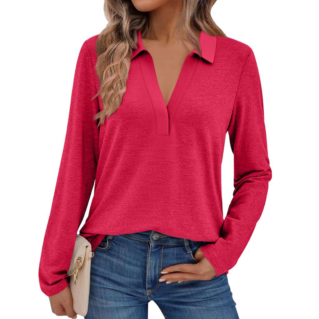 Women's Fashion Long-Sleeved Solid Color Stand Collar Shirt