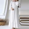 In-Stock Pleated Vintage Muslim Women's Robe with Puff Sleeves and Pocket Hem Ruffle Dress
