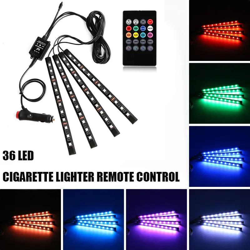 Neon 36 48 72 LED Car Interior Ambient Foot Light with USB Wireless Remote Music APP Control Auto RGB Atmosphere Decorative Lamp