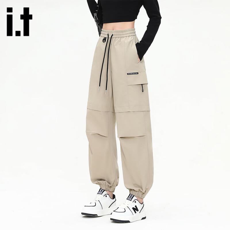 izzue Women's High-Waist Straight-Leg Drawstring Cargo Pants