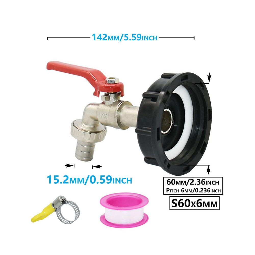 

Адаптер для крана IBC-контейнера Фільтр Різьба S60 до 15-16 мм Садовий шланговий з єднувач Кран Сплавний кульовий кран Фітинг для 1000-літрової дощової бочки