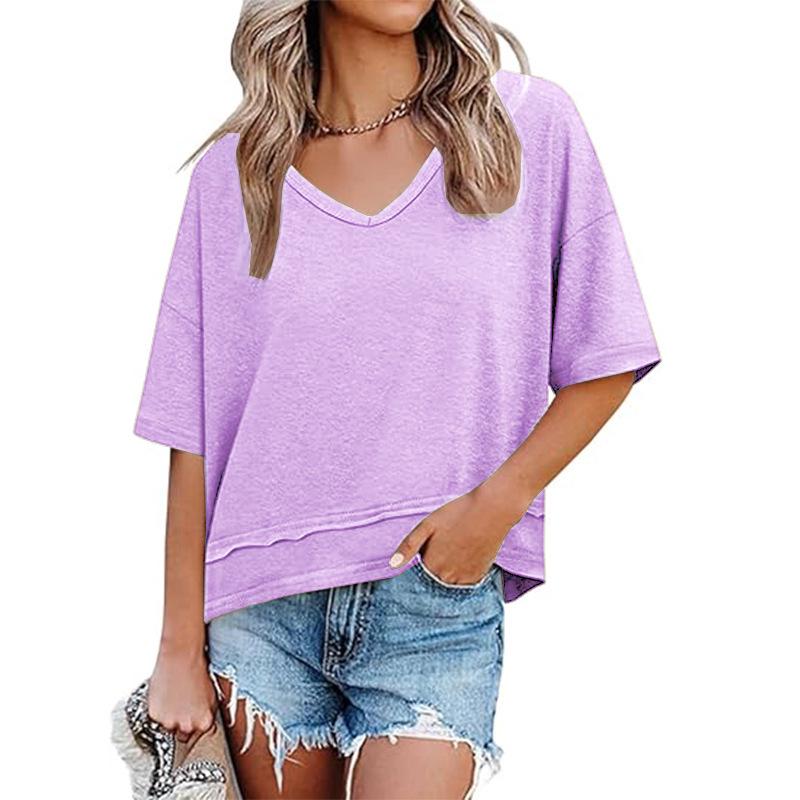 Summer 2025 Women's V-Neck Casual Loose Fit Short-Sleeve Fashion T-Shirt