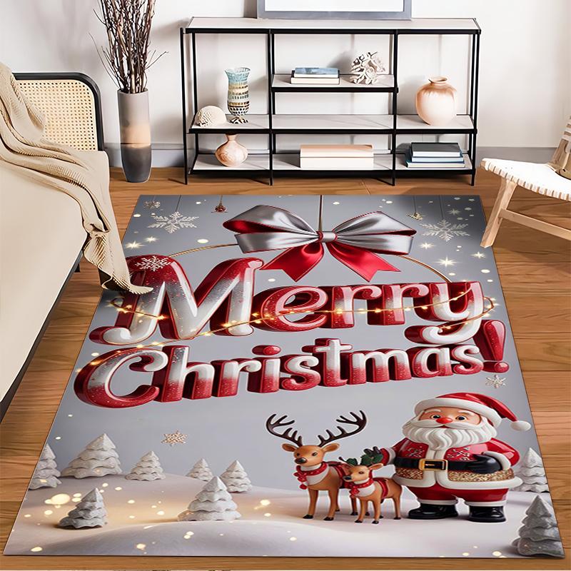 Festive Santa and Reindeer Design Rug Non-slip rug suitable for living room and bedroom sofas