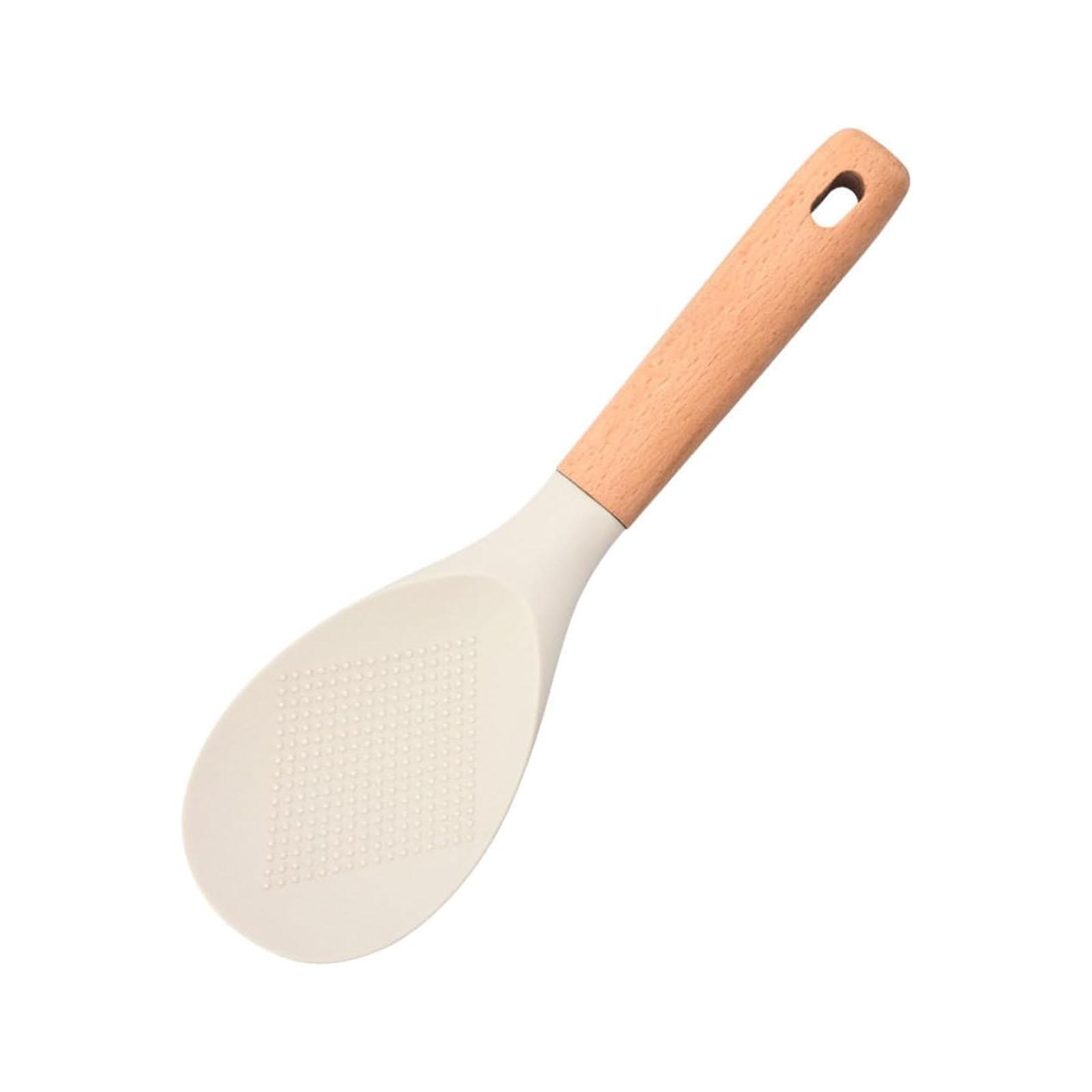 

Силиконовая лопатка для риса с деревянной ручкой, антипригарная лопатка для рисоварки, подходит для сервировки риса, приготовления суши и подачи других блюд. One Size