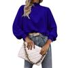 Womens  Casual Long Sleeve Round Neck Chambray Blouse Top