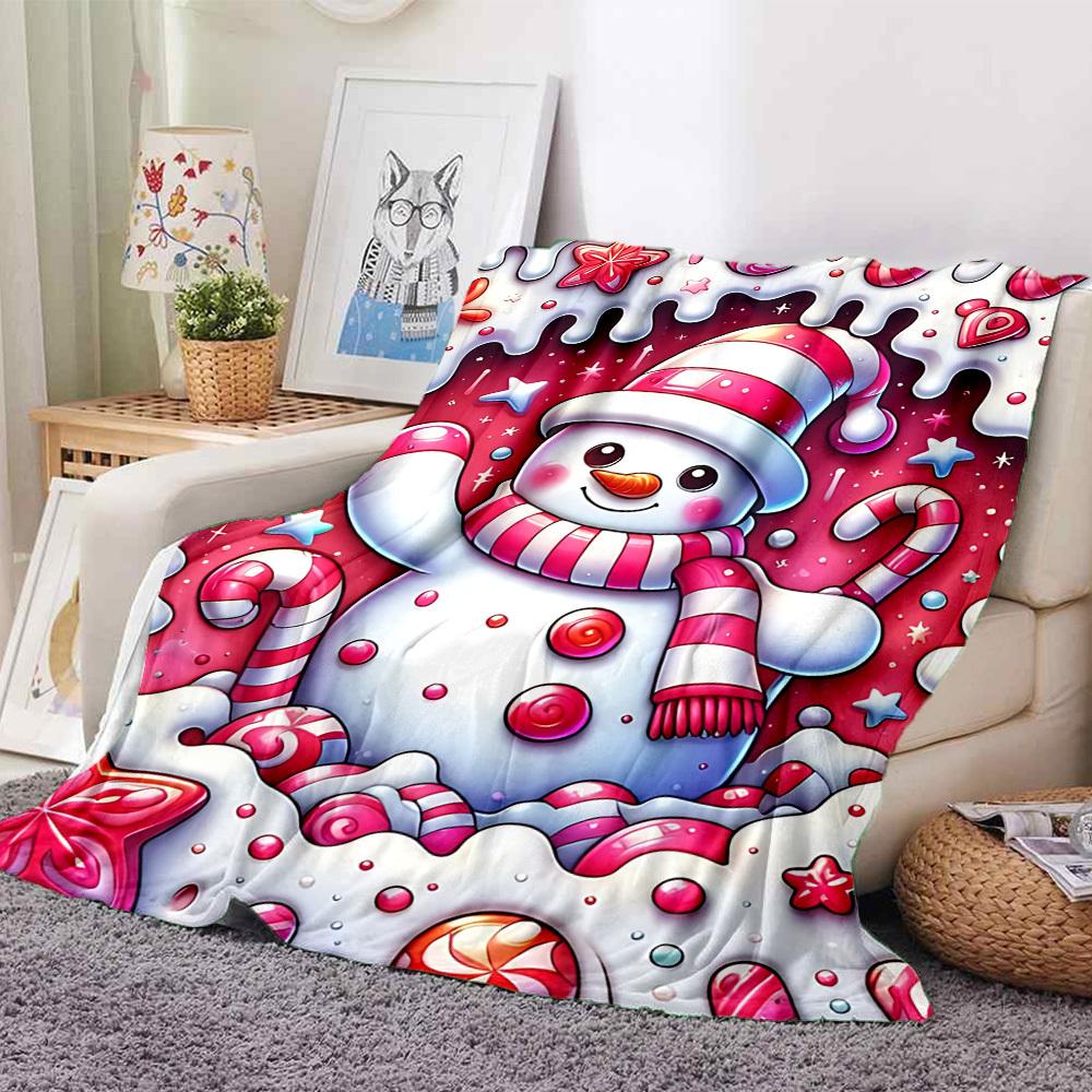1pc Candyland Snowman Blanket Lightweight Flannel Blanket Throw Blanket For Sofa, Bed, Travel, Camping yy2509026170