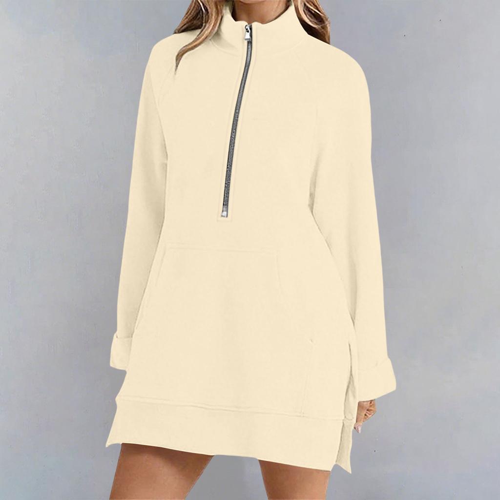 Womens Oversized Mid-length Sweatshirts Zipper Long Sleeve Pullover Outfits With Pocket