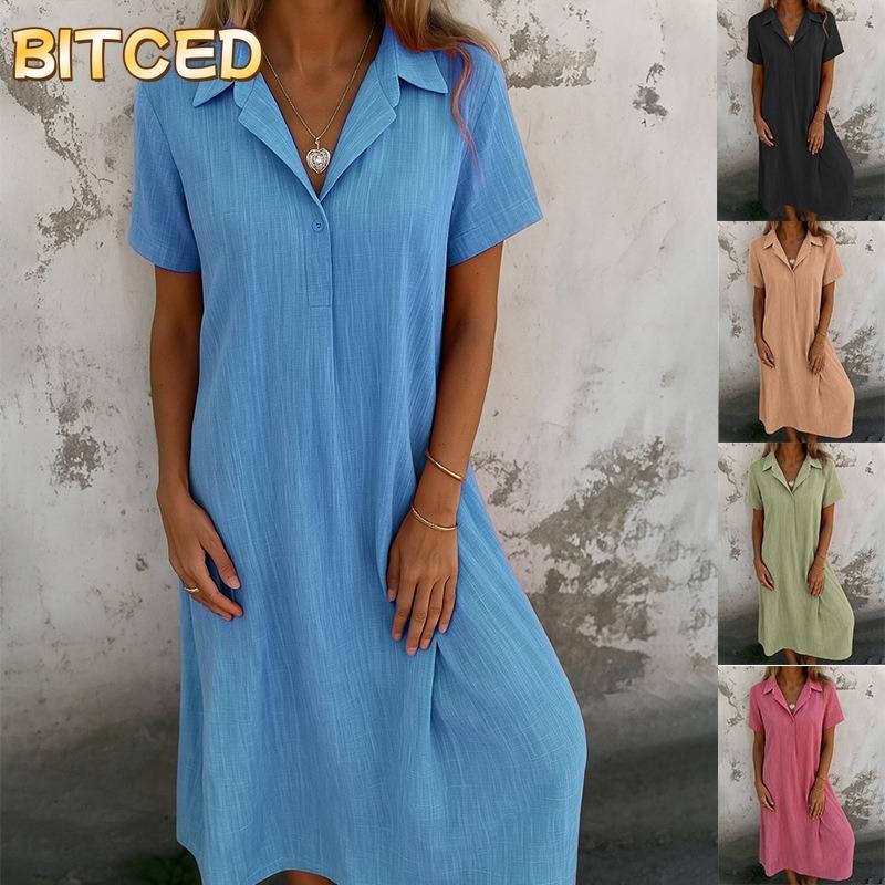 BITCED Mode Sommer Frühling Unifarben Druck Kurzarm POLO-Kragen Freizeitkleider