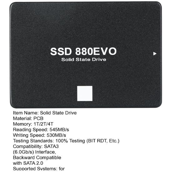 880 EVO SATA III 6Gb/s 2.5-Inch SSD Shock-proof Speed Up to 545MB/s Read 530MB/s Write 1/2/4TB Internal Solid State Drive for Desktop Laptop PC