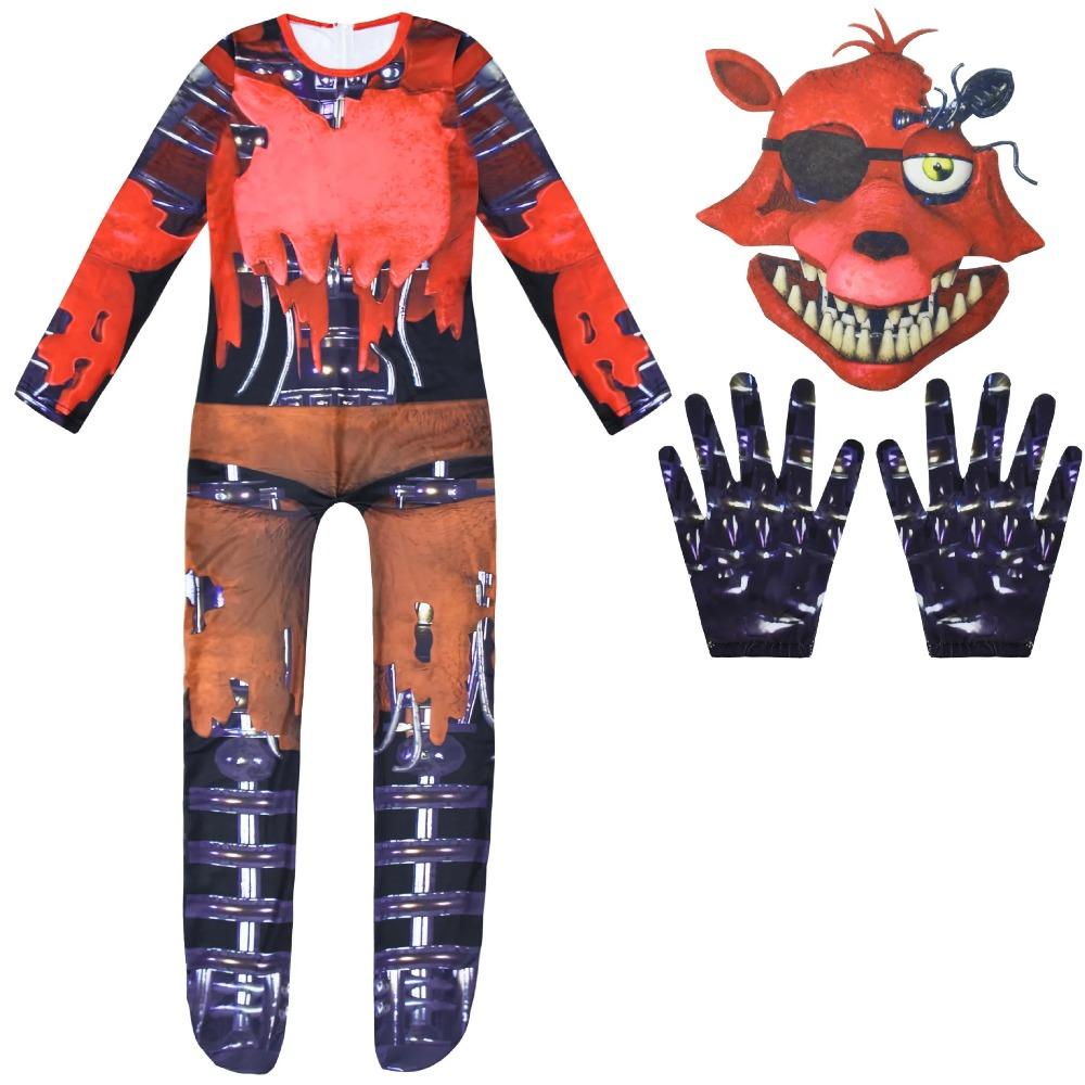 

Kids Horriable Halloween Costume Five Nights F-Freddyeds Jumpsuit Cosplay Nightmare BonnieD Wolf Anime Christmas Gift for Boys 120(5-6Years)