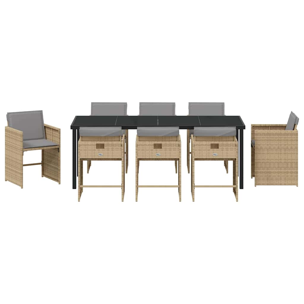 Outdoor Dining Set with Cushions 9 pcs Beige Poly Rattan