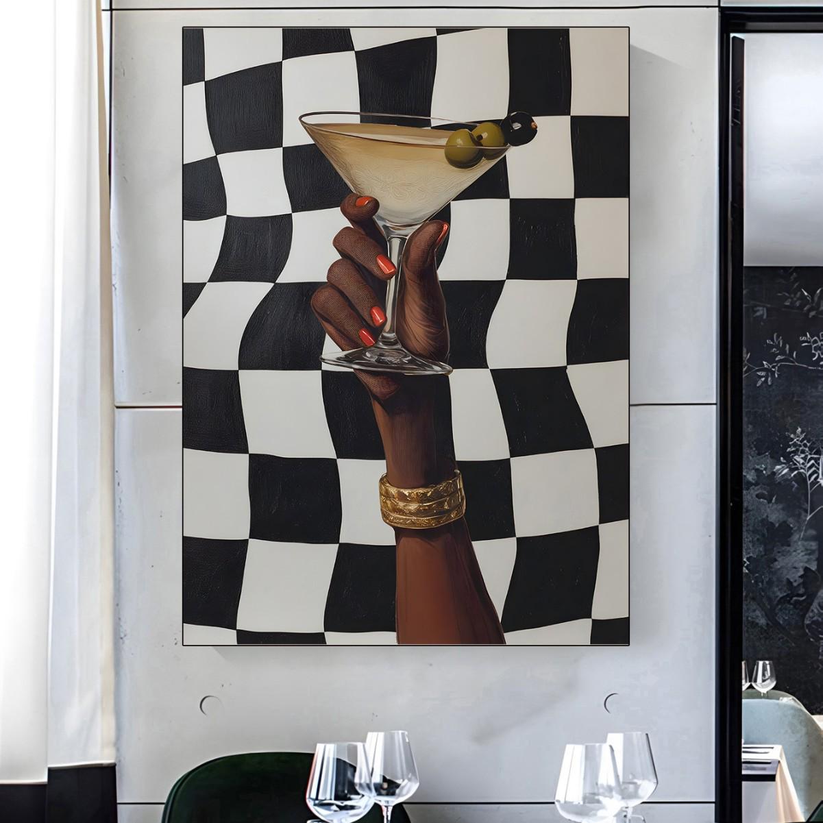 

Retro Martini Black Girl Canvas Art - Bar Decor 30x40cm Canvas