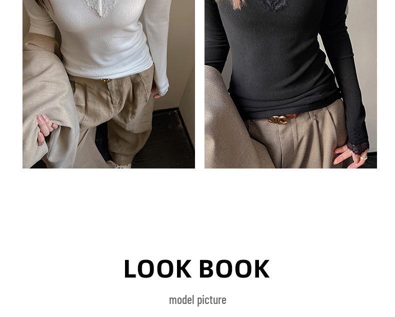 Elegant V-Neck Lace Trim Low-Neck Slimming White Top for Women - Autumn/Winter Innerwear