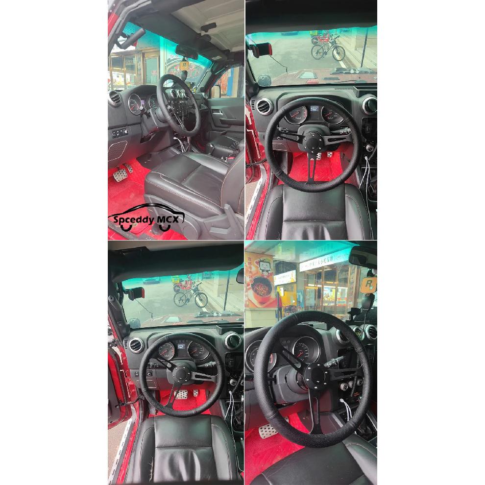 Spceddy MCX 15palcový JDM Černý Skutečná kůže Tuningový Sportovní Volant Klasický Závodní Volant Perforovaný 380mm Stříbrný