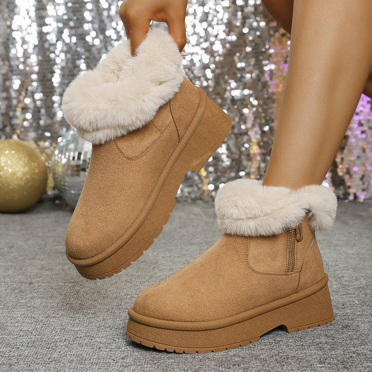 Winter New Thick-soled Velvet Thickened Snow Boots Women's Side Zipper Warm Towel Short Boots Cotton Shoes