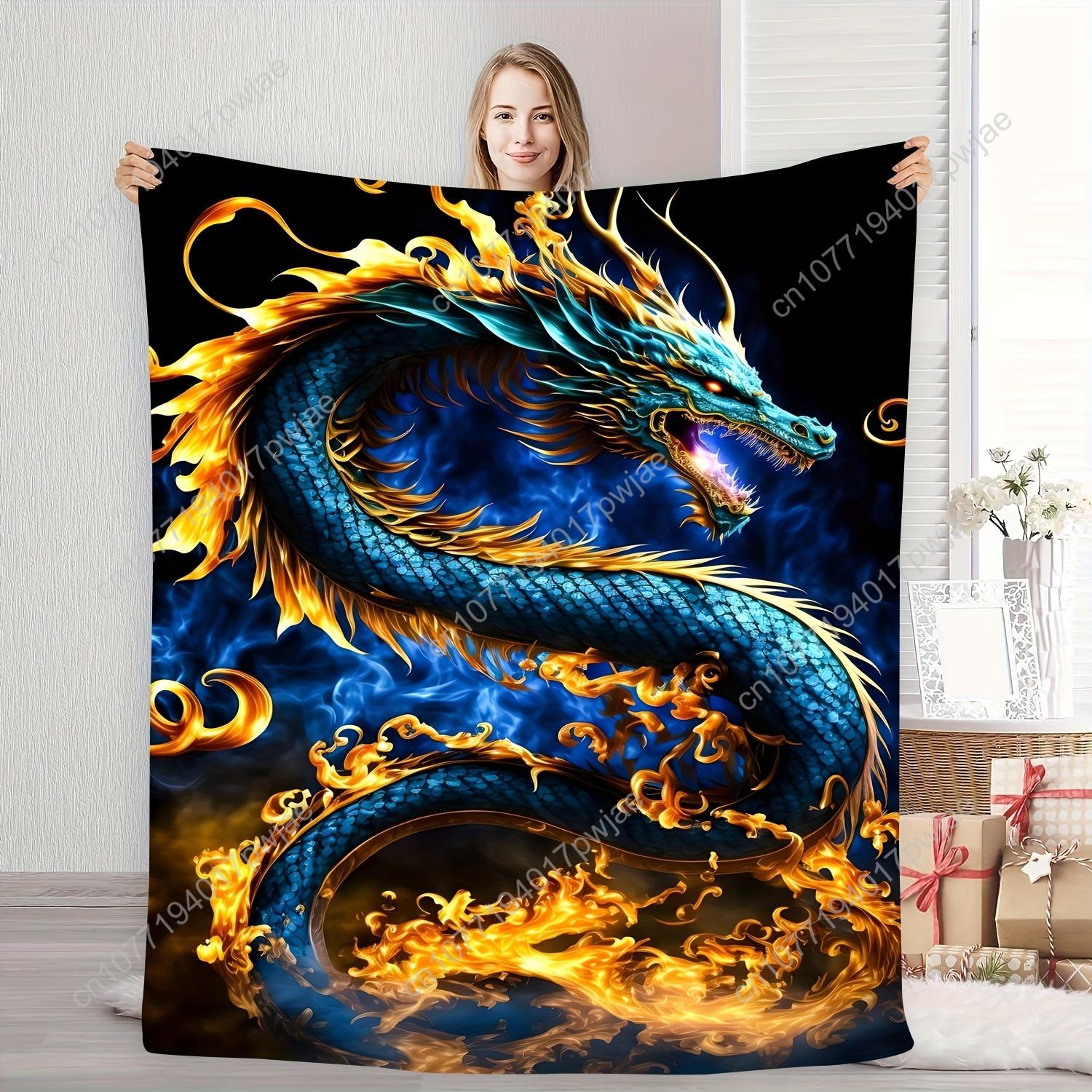 [Fantasy Dragon Blanket] Polyester Glam Style Fantasy Dragon Flannel Throw Blanket | Machine Washable, Digital Print, Tear Resis 75X95CM