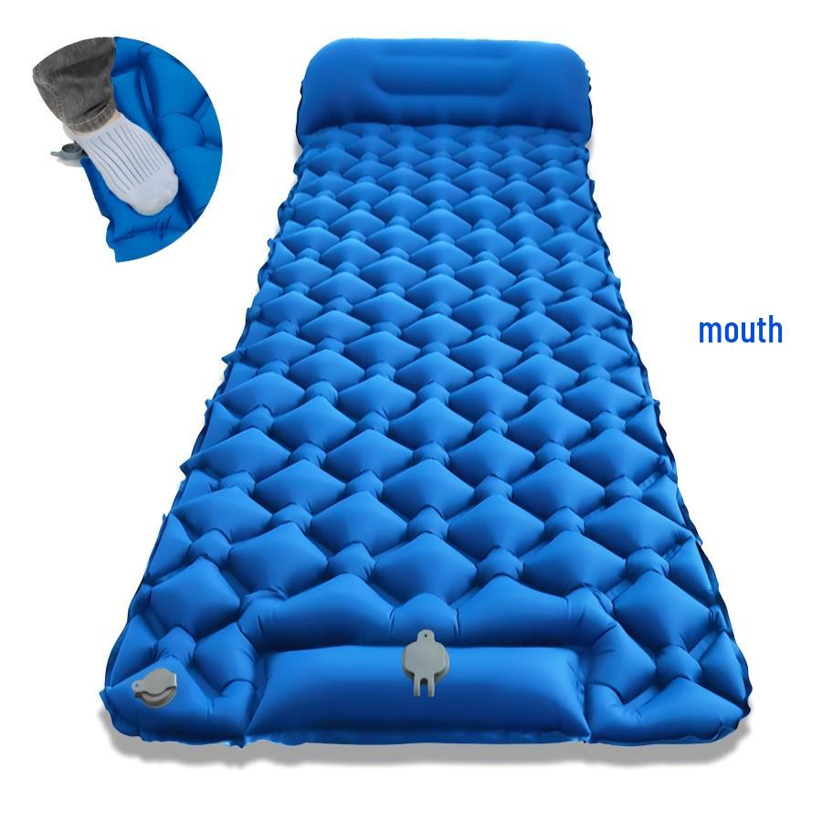 Portable Inflatable Sleeping Pad with Foot Pump - Single Person Air Mattress for Outdoor Camping, Moisture-Proof Cushion.