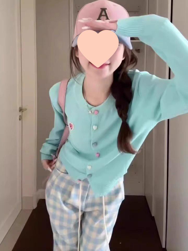 Korean Style Light Blue Long Sleeve Knit Cardigan for Women - Early Autumn Thin Sweater Top