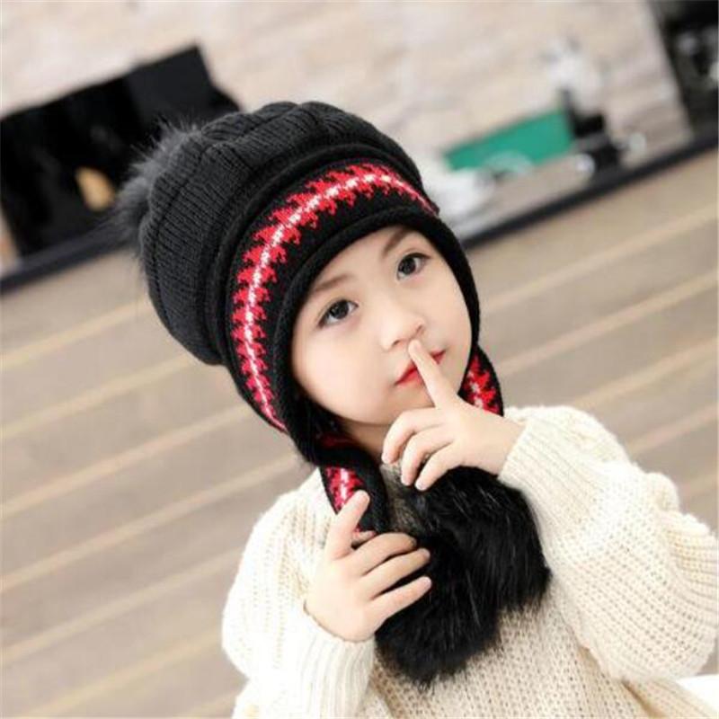 Kuz Qish Bolalar Chiroyli Qizlar Malika Shlyapalari Peluş Iliq Trikotaj Quloqni Himoya Qiluvchi Shlyapa Pompon bilan