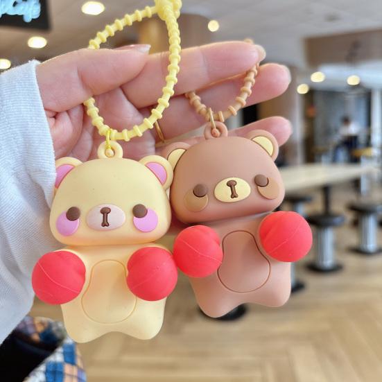 Keychain Pendant Cartoon Bear Panda Shape Stress Relief Fidget Pendant with Bead Chain Lanyard Keys Bags Decompression Toy