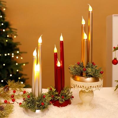 Battery Operated Flameless Led Candles , Christmas Props, Smooth Long Candles, Christmas Decorations, Atmosphere Ornament