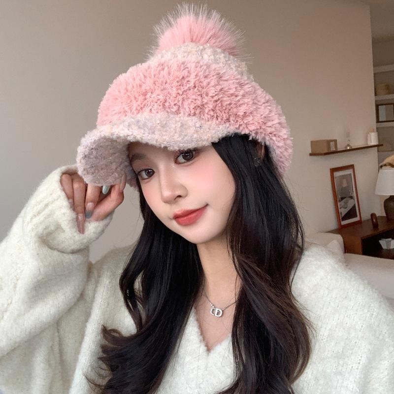 

Versatile Color Blocked Coral Velvet Warm Baseball Cap Korean Big Head Surround Hat Outdoor Cold Proof Hat Women s Style One Size