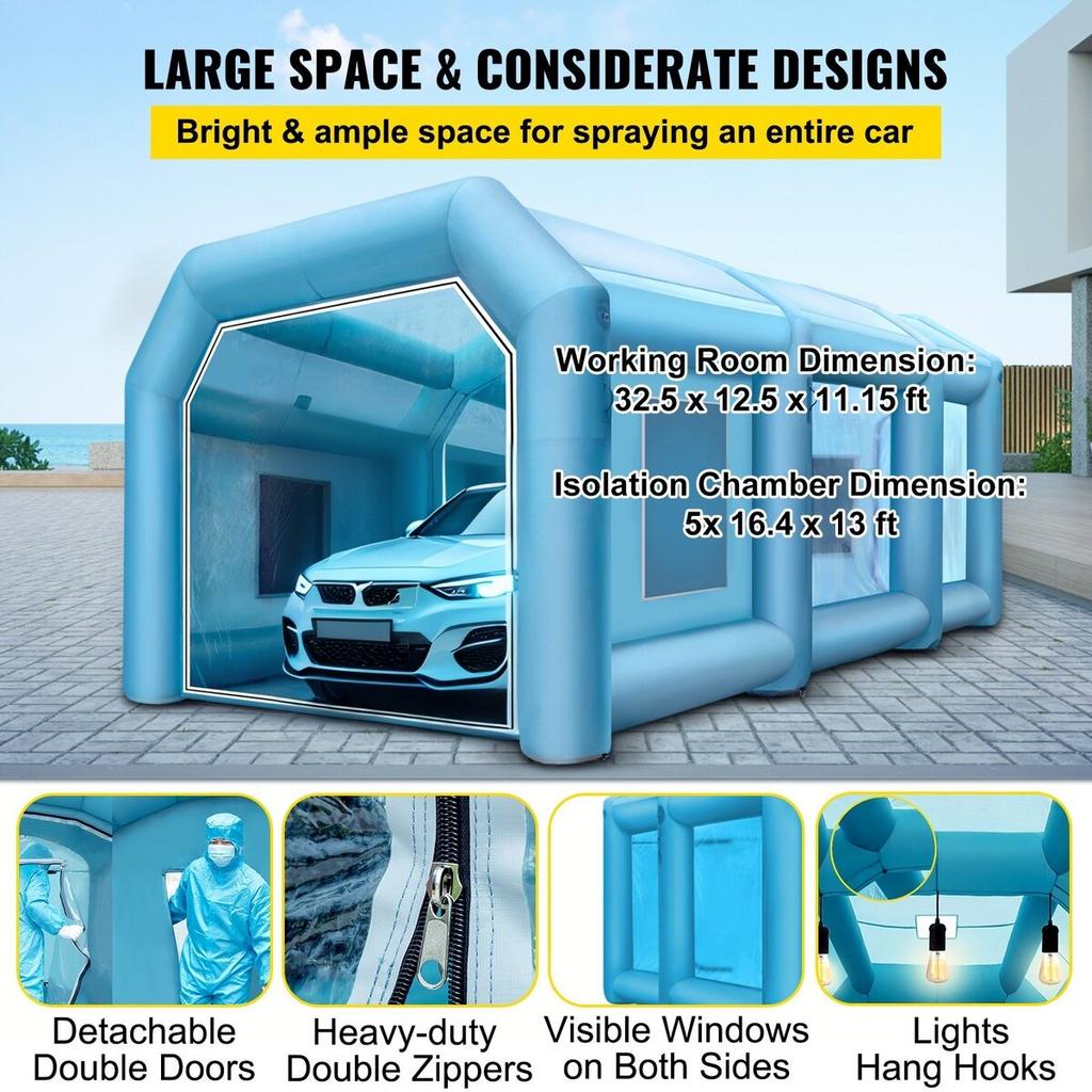 Inflatable Tent 39.3x16.4x13.1Ft Inflatable Spray Booth Tent Inflatable Paint Booth Tent Car Paint Booth Giant Workstation 210D Oxford Fabric With 2