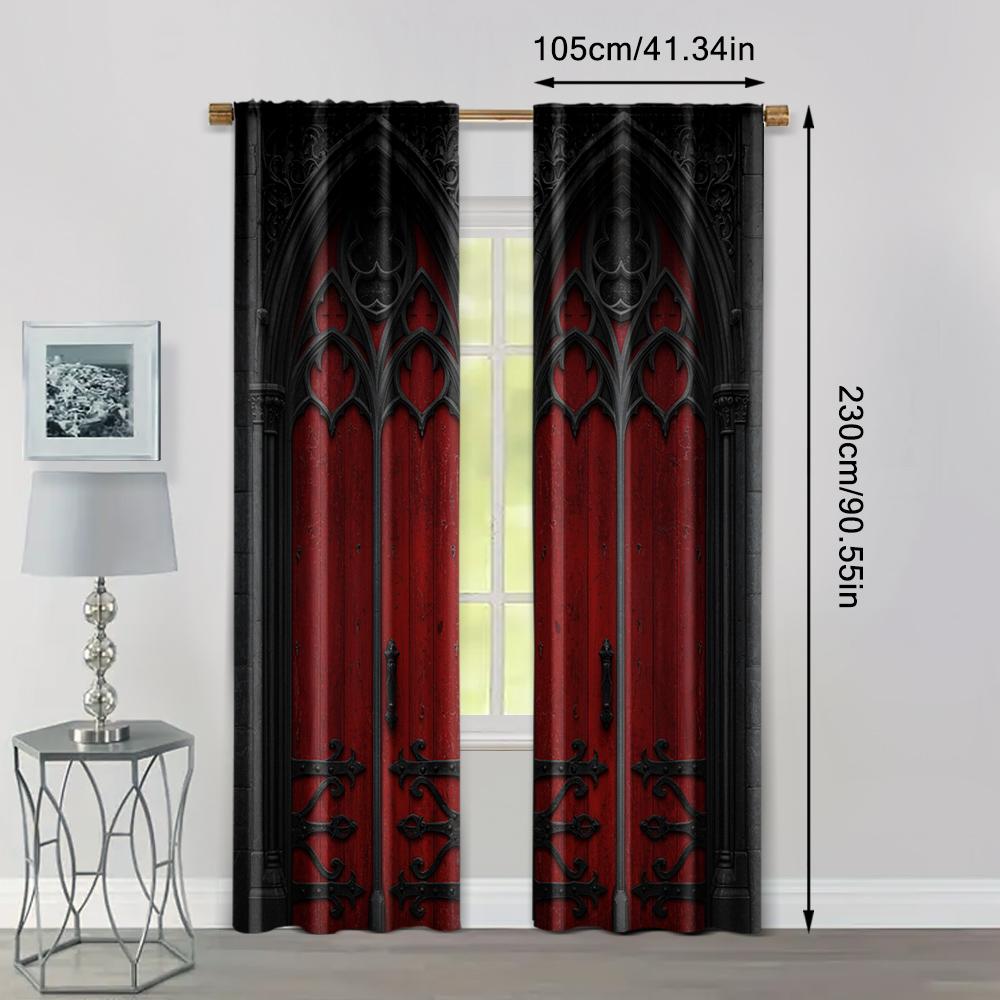 Set Of 2 Spring Summer Curtains Gothic Castle Polyester Easy Install Decorations Outdoor Kitchen Living Room Curtain Light Filtering Ideal For Sitting