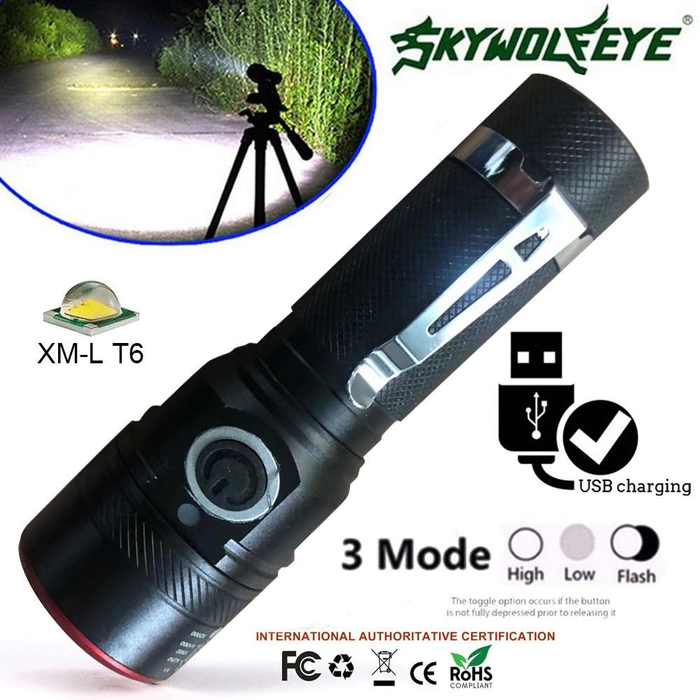 

USB перезаряжаемый T6 светодиодный 3-режимный фонарик, зум-лампа