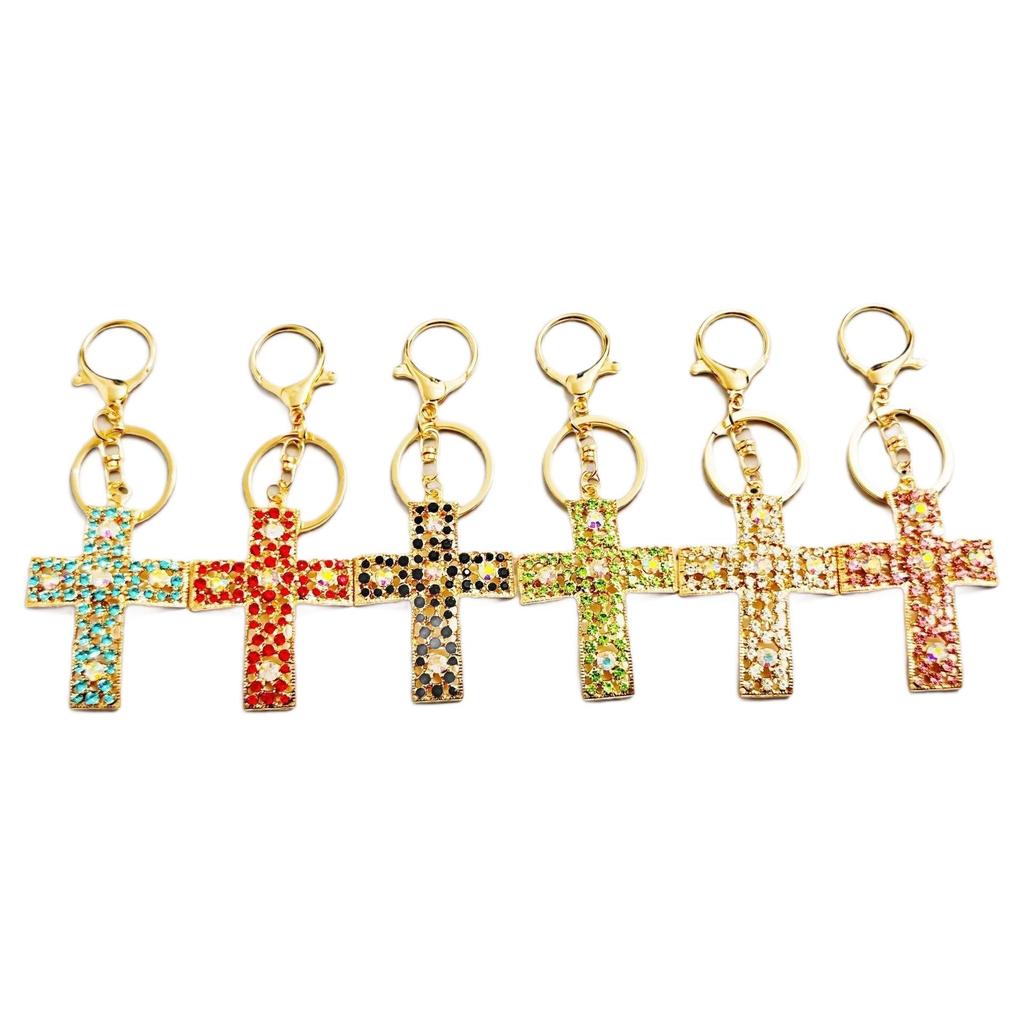 Rhinestone Cross Charm Keychain & Pendant - Vintage Style