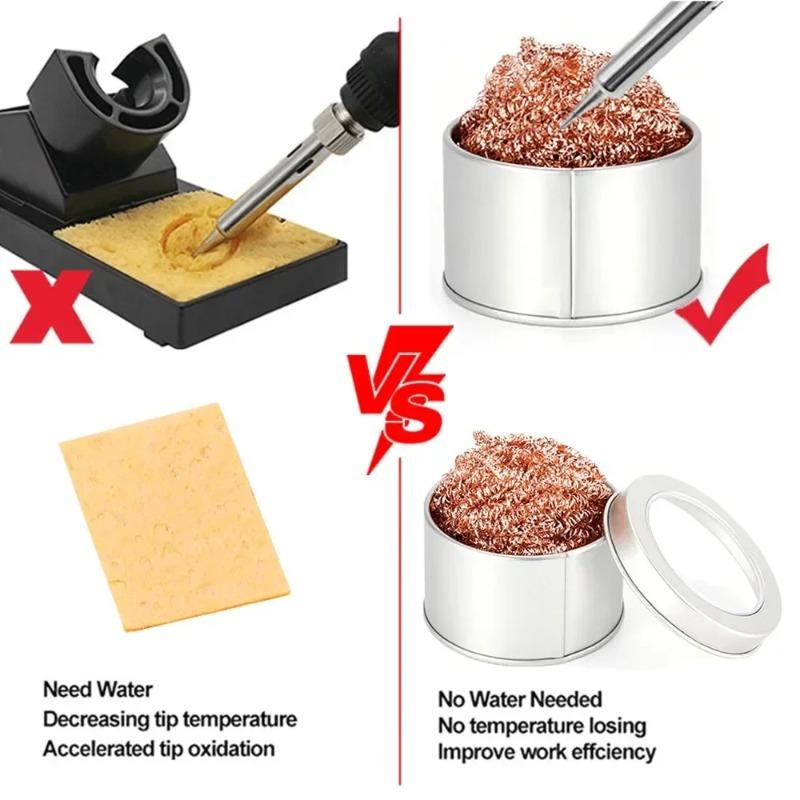 Copper Wire Cleaning Ball for Soldering Irons - Absorbs Excess Solder & Cleans Tips, Reusable De-Soldering Tool with Steel