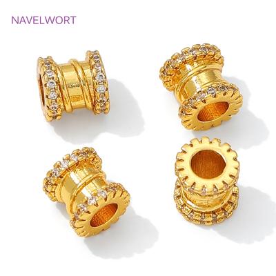 2/4/6Pcs 18K Gold Plated Brass Spacer Beads For Bracelet Accessories,Inlaid Zircon Beads Separator,DIY Jewelry Making Supplies