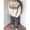 Unisex Retro Fair Isle Knit Cardigan Sweater – Loose Fit Casual Outerwear