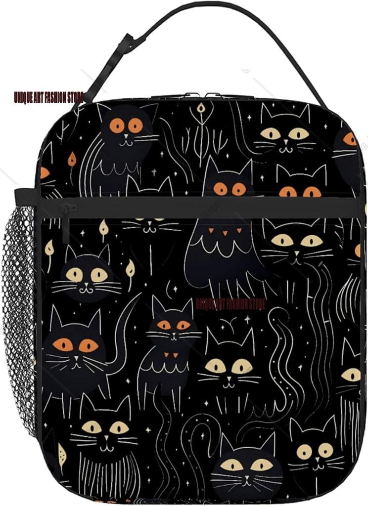 Boîte à lunch thermique pour chats noirs pour adultes Sac isotherme portable pour le déjeuner avec sangle détachable pour le travail les pique-niques du week-end