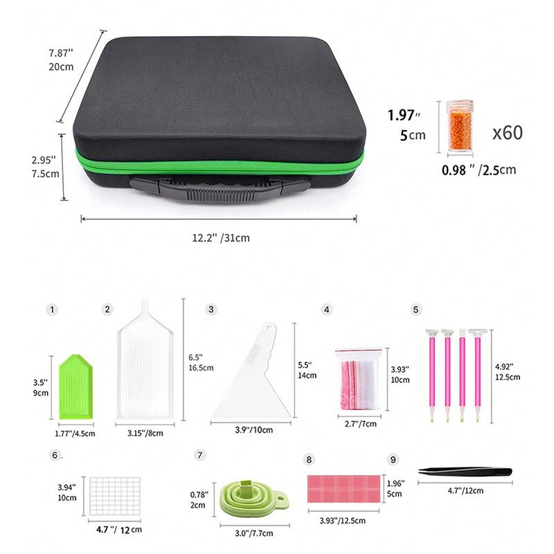 Diamond Painting Storage Box Container, 60-slot Bead Storage with 5D Diamond Art Accessories and Tool Kit Shockproof Jar Jewelry Bead Flash Rhinestone