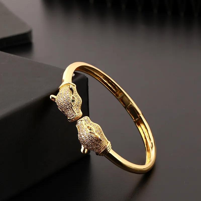 Modisches offenes Leopard-Armband für Damen mit mikroverlegten Zirkonia-Steinen