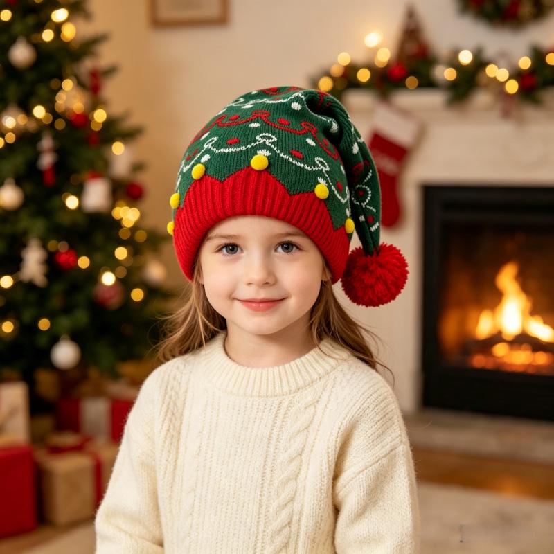 Jacquard Tassel Christmas Hat: Warm Parent-Child Knit for Women - Winter Holiday Decoration