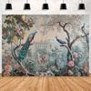 Peacock Theme Background Happy Birthday Flower Castle Waterfall Party Decor Backdrop Photography Studio Supplies Props Banner