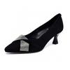 Pointed high heels women's spring and summer new black rhinestone stiletto single shoes one pedal simple temperament work shoes