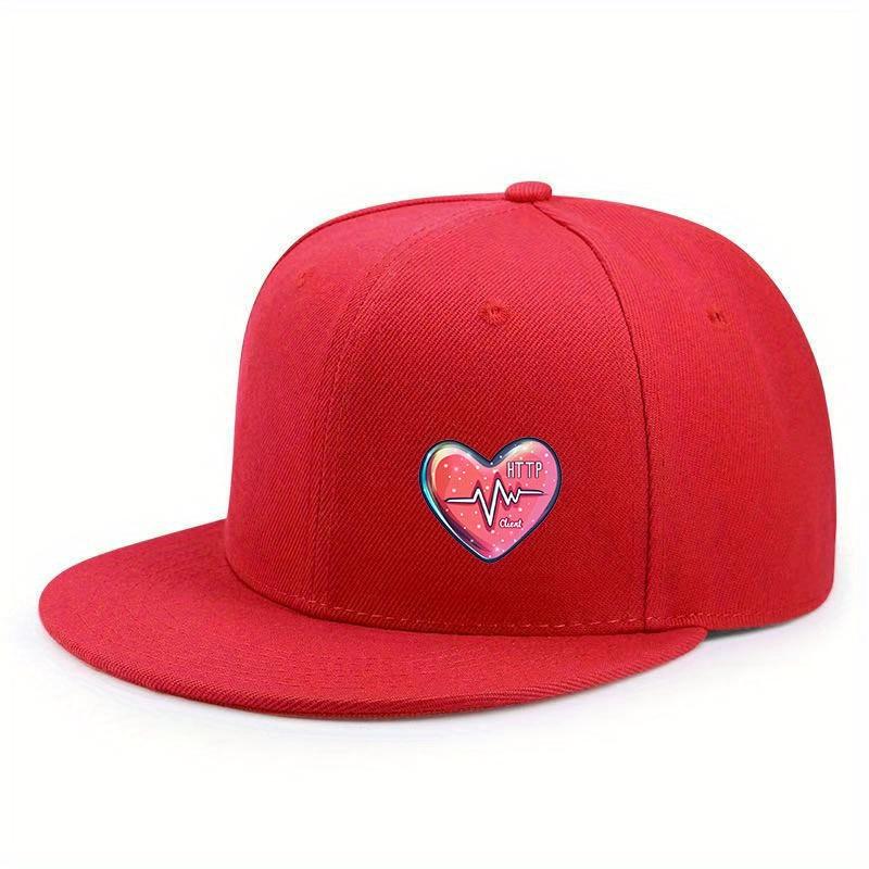 Heartbeat EKG Love Graphic Flat Brim Baseball Cap Polyester Adjustable Casual Snapback for Adults