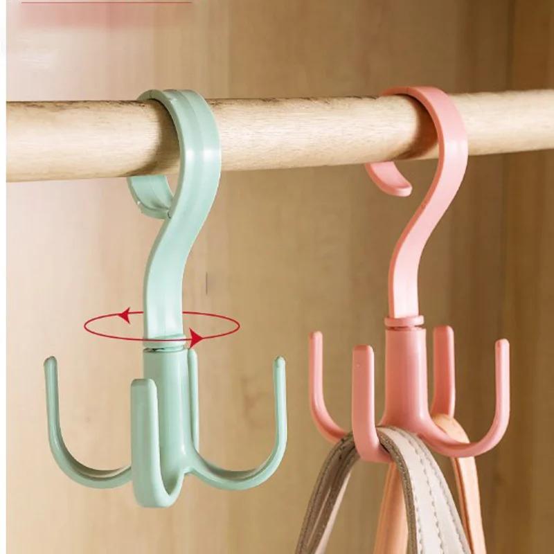 3/9pcs Rotary Four-Jaw Hook Multi-Function Wardrobe Storage Clothes Rack Door-Hanging Bag Plastic Storage Household Clothes Rack
