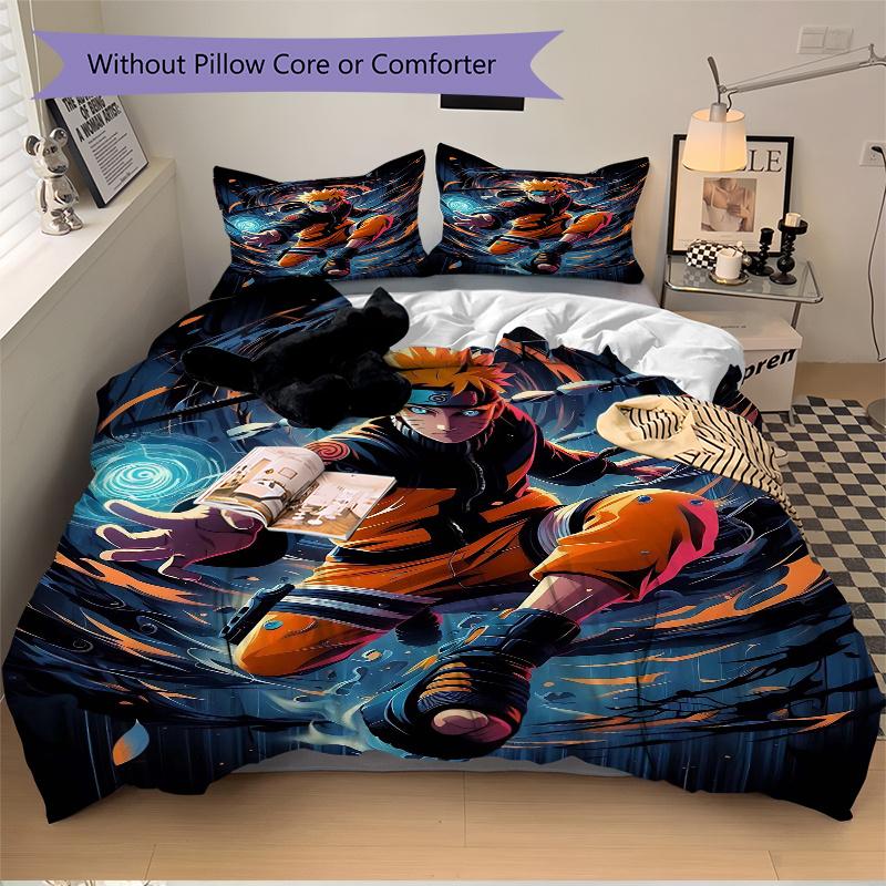 3pcs Anime Character Uzumaki Naruto Printed Quilt Set - Soft and Comfortable Quilt Cover for Bedroom, Guest Room and Dormitory Decorative Be