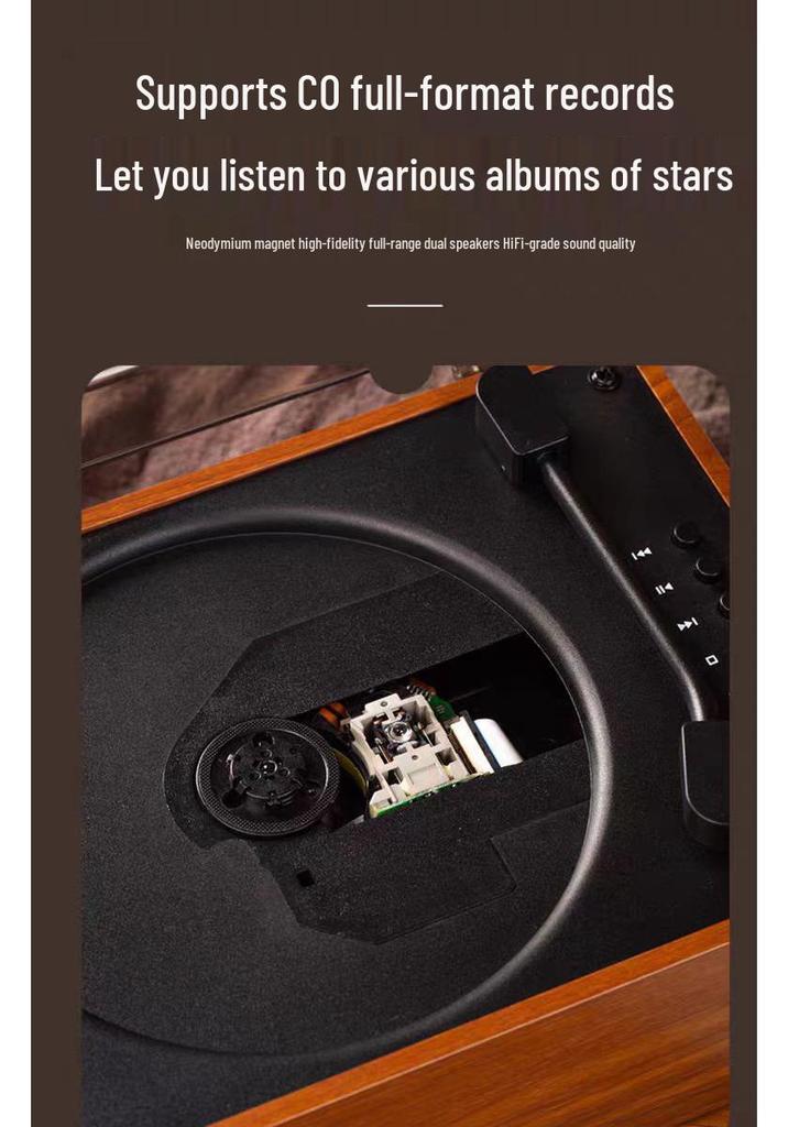 Bluetooth Retro Turntable with Rechargeable Vinyl and CD Player