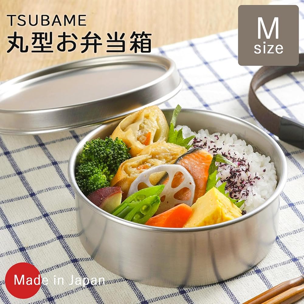 Shimomura Kikaku TSUBAME Bento Box, Round, Medium Size, 500ml, Stainless Steel, Dishwasher Safe,