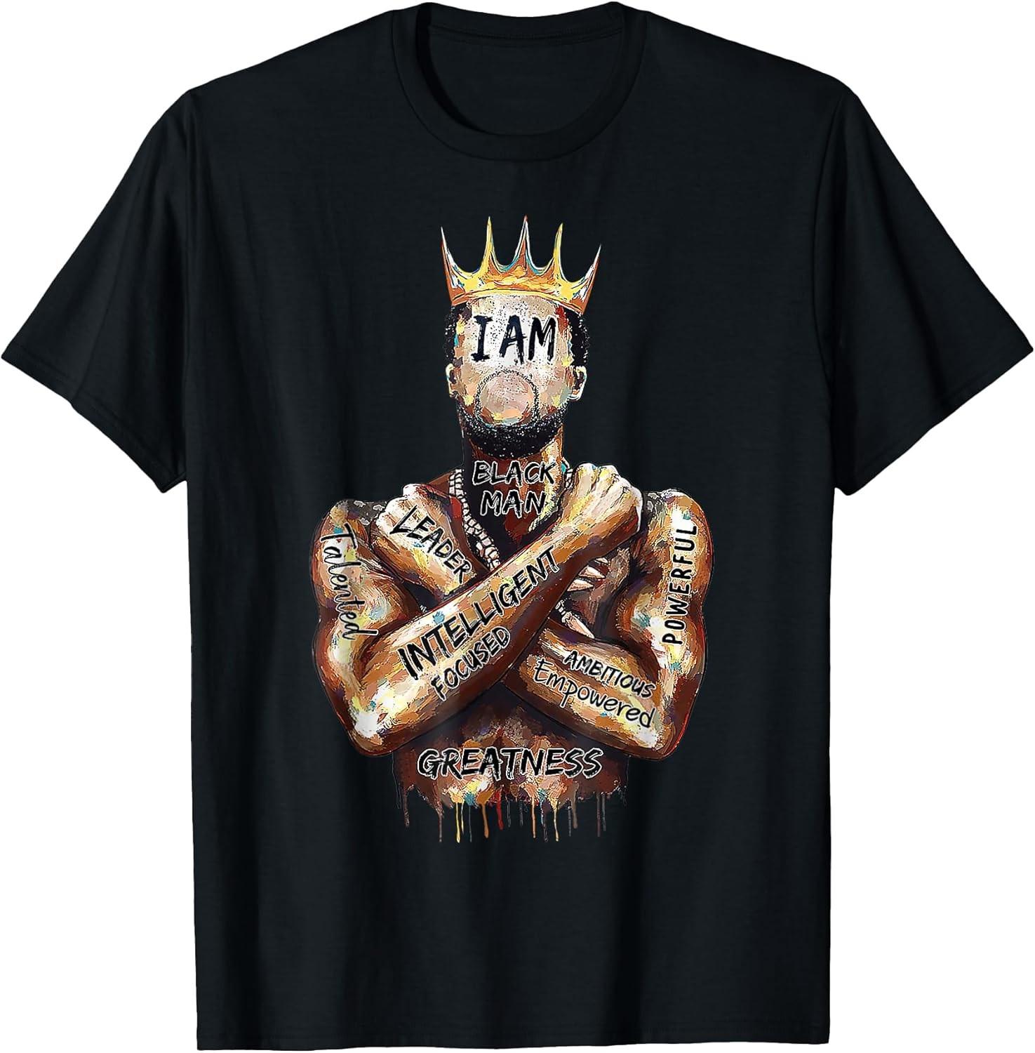 NEW LIMITED! I Am Black Man King Powerful Dad Afro Melanin Tee - MADE IN USA L